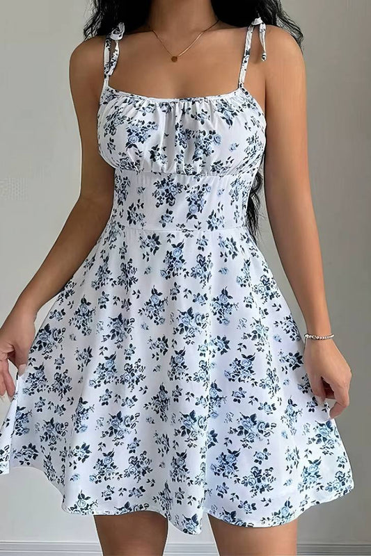 Vestido Boho Corto Floral Tirantes Finos Sin Mangas