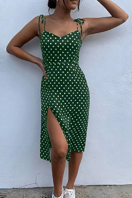 Vestido Boho De Lunares Largo Tirantes Sin Mangas Con Abertura