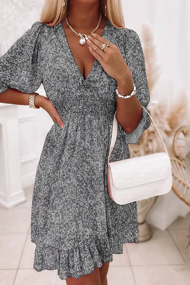Vestido Boho Floral Corto Escote V Manga 3/4 Fluid