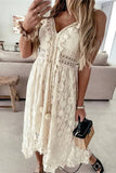Vestido Boho Beige De Encaje Tirantes Cuello En V