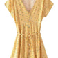 Vestido Boho Corto Amarillo Floral Cuello En V Manga Corta Verano