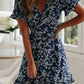 Vestido Boho Corto Floral Cuello En V Manga Corta