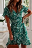 Vestido Boho Corto Floral Cuello En V Manga Corta