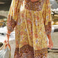 Vestido Boho Corto Floral Cuello En V Manga Larga Estilo Verano Playa