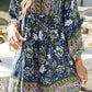 Vestido Boho Corto Floral Cuello En V Manga Larga Estilo Verano Playa