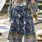 Vestido Boho Corto Floral Cuello En V Manga Larga Estilo Verano Playa