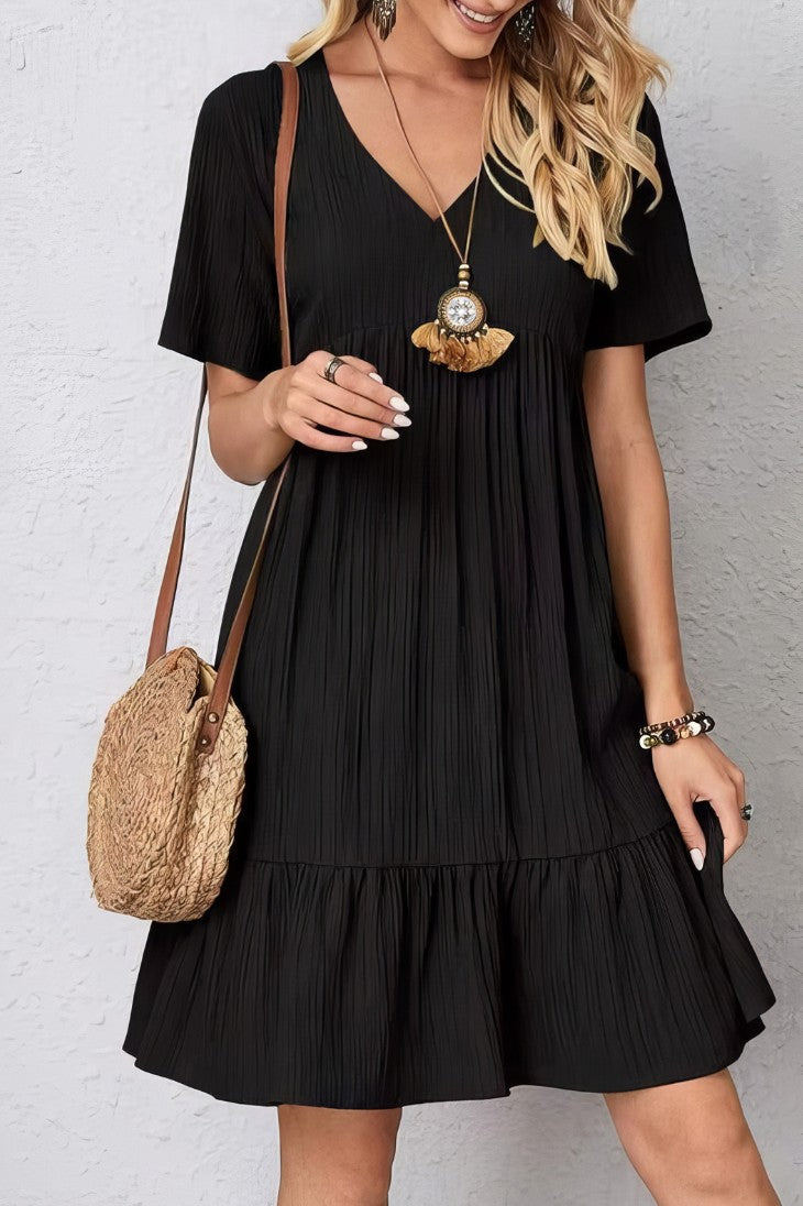 Vestido Boho Corto Manga Corta Cuello En V