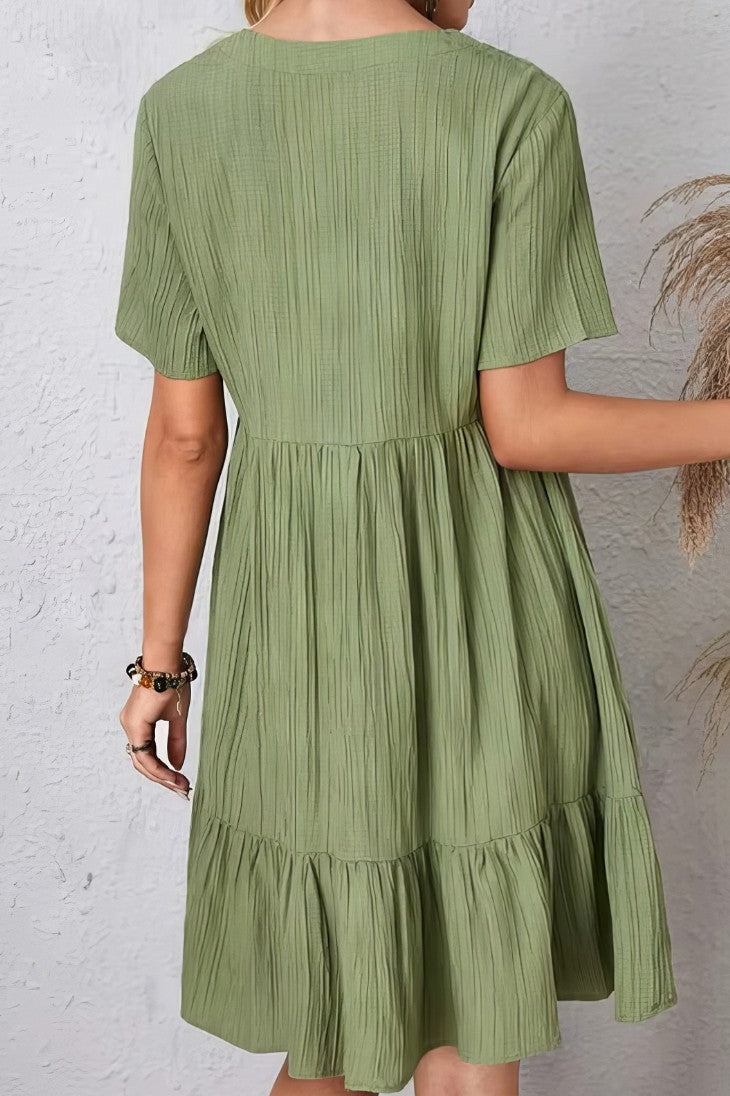Vestido Boho Corto Manga Corta Cuello En V