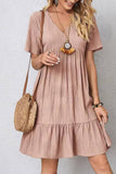 Vestido Boho Corto Manga Corta Cuello En V