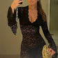 Vestido Boho De Encaje Largo Manga Larga Escote En V
