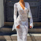 Vestido Boho De Encaje Largo Manga Larga Escote En V