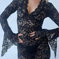 Vestido Boho De Encaje Largo Manga Larga Escote En V