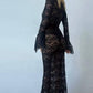 Vestido Boho De Encaje Largo Manga Larga Escote En V