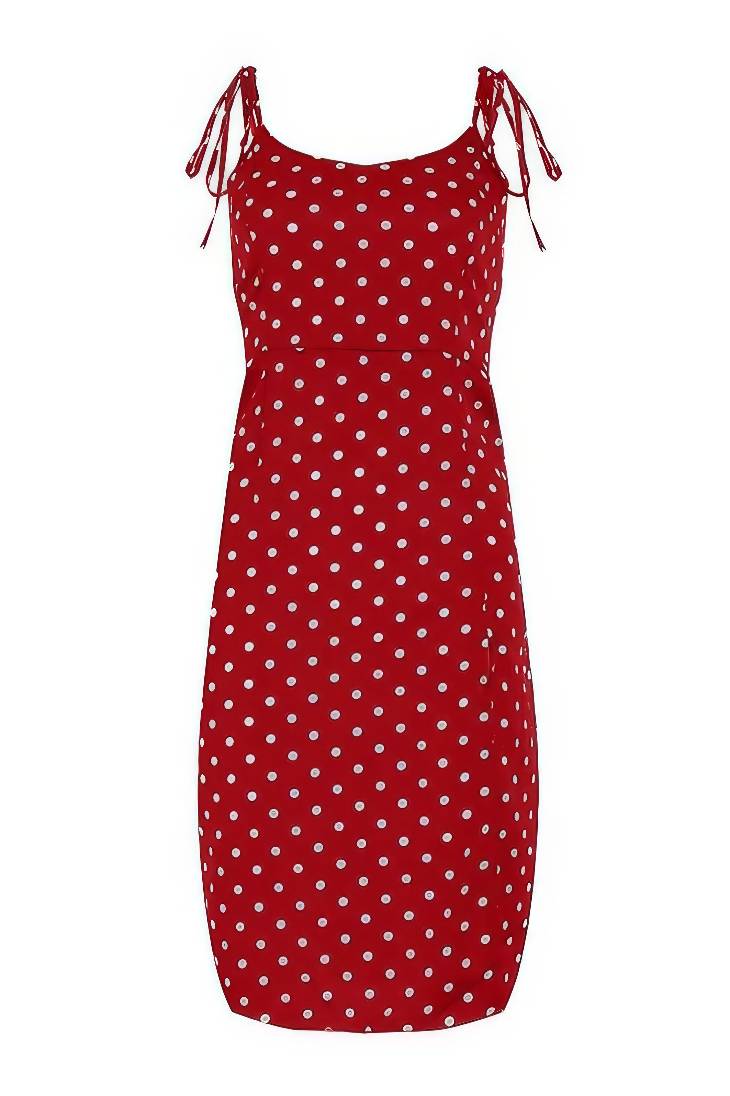 Vestido Boho De Lunares Largo Tirantes Sin Mangas Con Abertura
