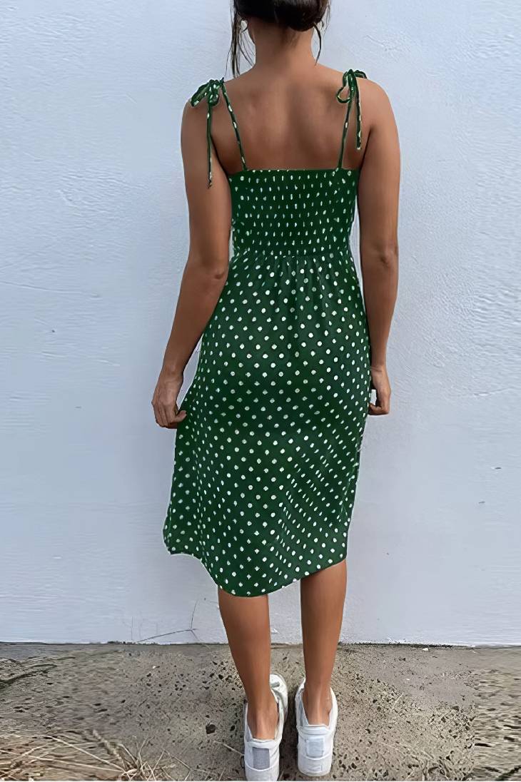 Vestido Boho De Lunares Largo Tirantes Sin Mangas Con Abertura