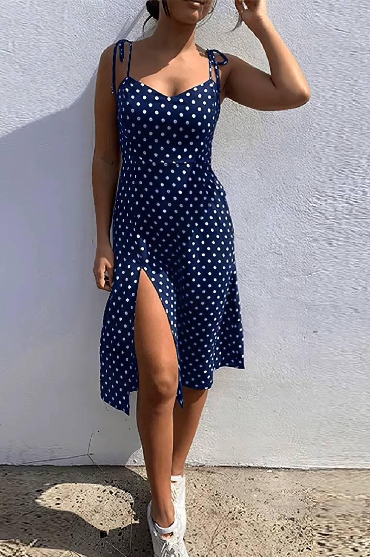 Vestido Boho De Lunares Largo Tirantes Sin Mangas Con Abertura