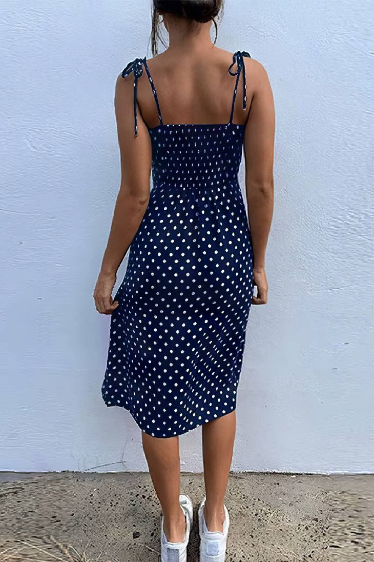 Vestido Boho De Lunares Largo Tirantes Sin Mangas Con Abertura