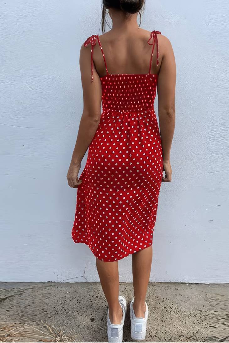 Vestido Boho De Lunares Largo Tirantes Sin Mangas Con Abertura