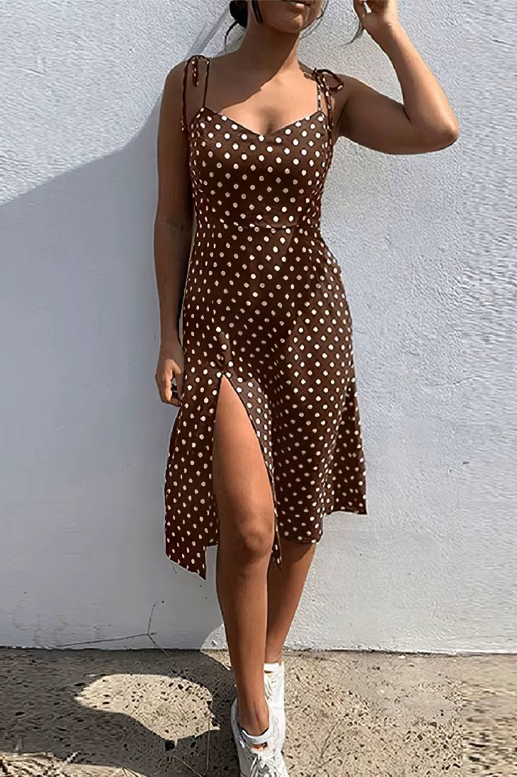 Vestido Boho De Lunares Largo Tirantes Sin Mangas Con Abertura