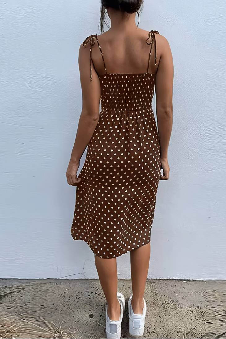 Vestido Boho De Lunares Largo Tirantes Sin Mangas Con Abertura
