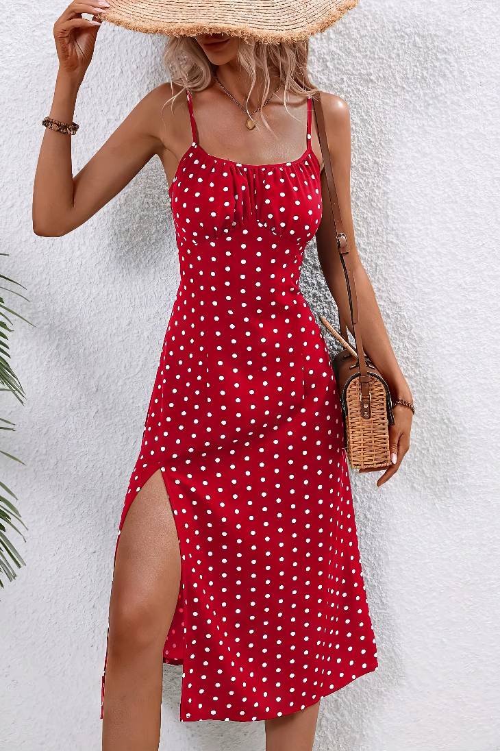 Vestido Boho De Lunares Tirantes Finos Sin Mangas