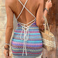 Vestido Boho Estampado Étnico Corto Tirantes Con Cordón