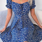Vestido Boho Floral Corto Escote Cuadrado Manga Corta Con Volantes