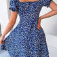 Vestido Boho Floral Corto Escote Cuadrado Manga Corta Con Volantes
