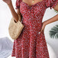 Vestido Boho Floral Corto Escote Cuadrado Manga Corta Con Volantes