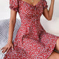 Vestido Boho Floral Corto Escote Cuadrado Manga Corta Con Volantes