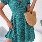 Vestido Boho Floral Corto Escote Cuadrado Manga Corta Con Volantes
