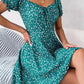 Vestido Boho Floral Corto Escote Cuadrado Manga Corta Con Volantes