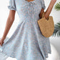 Vestido Boho Floral Corto Escote Cuadrado Manga Corta Con Volantes
