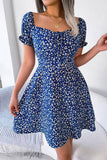 Vestido Boho Floral Corto Escote Cuadrado Manga Corta Con Volantes