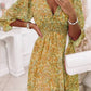 Vestido Boho Floral Corto Escote V Manga 3/4 Fluid