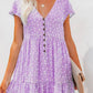 Vestido Boho Floral Corto Escote V Manga Corta Con Botones