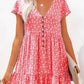 Vestido Boho Floral Corto Escote V Manga Corta Con Botones