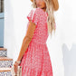 Vestido Boho Floral Corto Escote V Manga Corta Con Botones