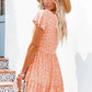 Vestido Boho Floral Corto Escote V Manga Corta Con Botones