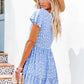 Vestido Boho Floral Corto Escote V Manga Corta Con Botones