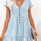 Vestido Boho Floral Corto Escote V Manga Corta Con Botones