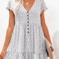 Vestido Boho Floral Corto Escote V Manga Corta Con Botones