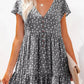Vestido Boho Floral Corto Escote V Manga Corta Con Botones