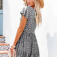Vestido Boho Floral Corto Escote V Manga Corta Con Botones