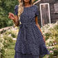 Vestido Boho Floral Corto Manga Corta Con Cinturón