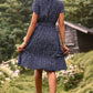 Vestido Boho Floral Corto Manga Corta Con Cinturón