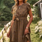 Vestido Boho Floral Corto Manga Corta Con Cinturón