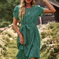 Vestido Boho Floral Corto Manga Corta Con Cinturón