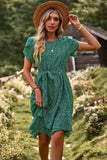 Vestido Boho Floral Corto Manga Corta Con Cinturón
