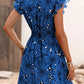 Vestido Boho Floral Corto Manga Corta Con Volantes Escote En V